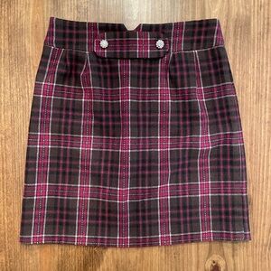 Burgundy Plaid Wool Skirt